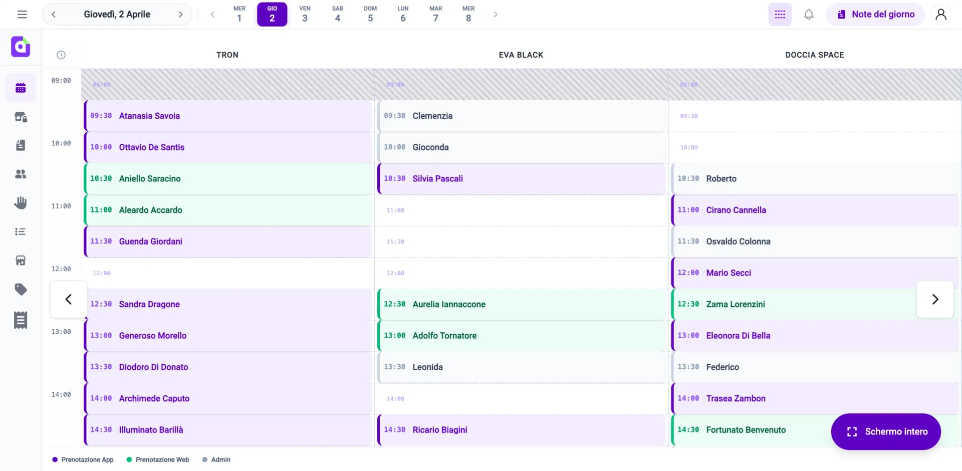 Dashboard calendario settimanale del gestionale Prenova per centri estetici
