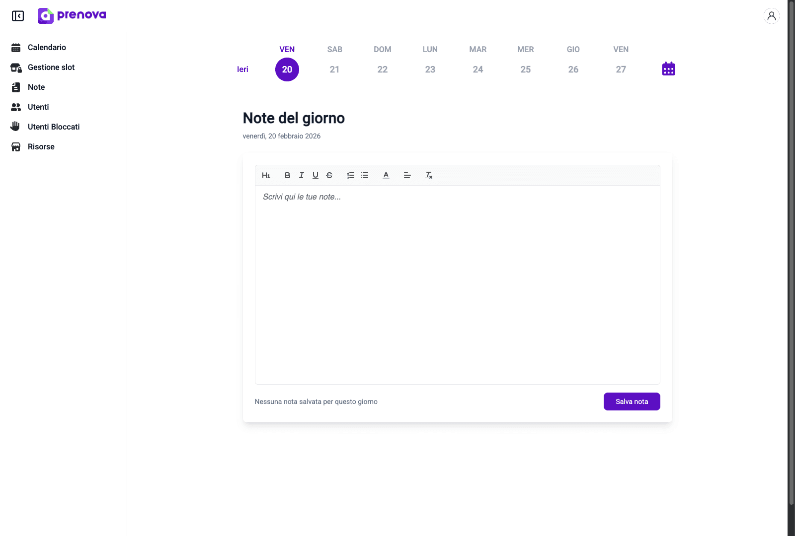 Lista appuntamenti giornalieri — gestionale per centri estetici Prenova